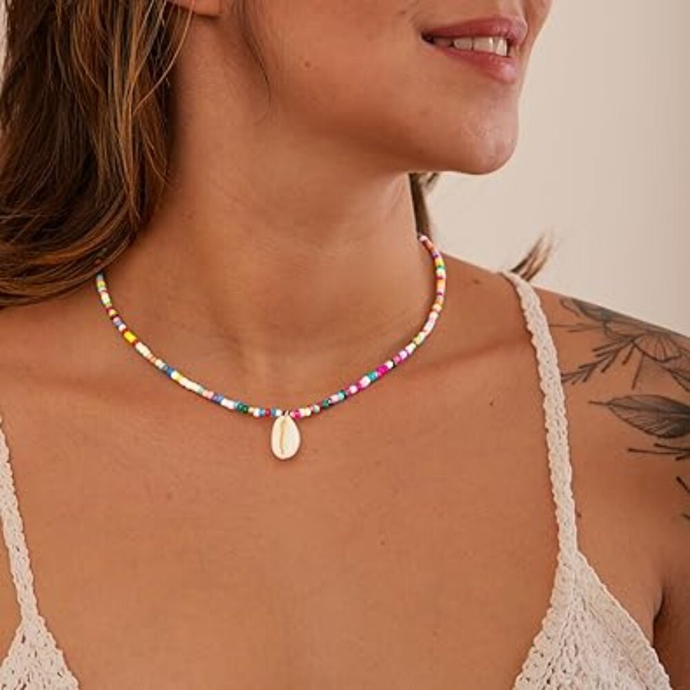 Neiman Marcus 14K Gold Plated Seashell Bohemian Beaded Necklace